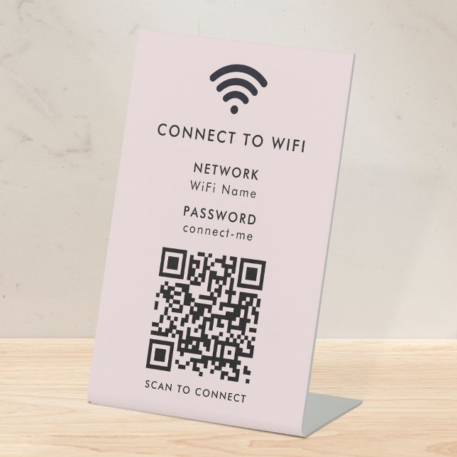 Wifi QR-Code | Netzwerkkennwort rot Sockelschild (Wi-Fi tabletop pedestal signs with interactive QR code, connecting anyone seamlessly to your WiFi)