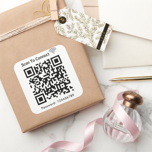 WiFi-Scan zum Verbinden von Kennwort-Qr-Code weiß Quadratischer Aufkleber (Schenken)