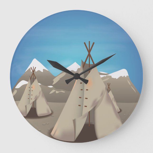 Wigwam-teepee Große Wanduhr (Vorderseite)