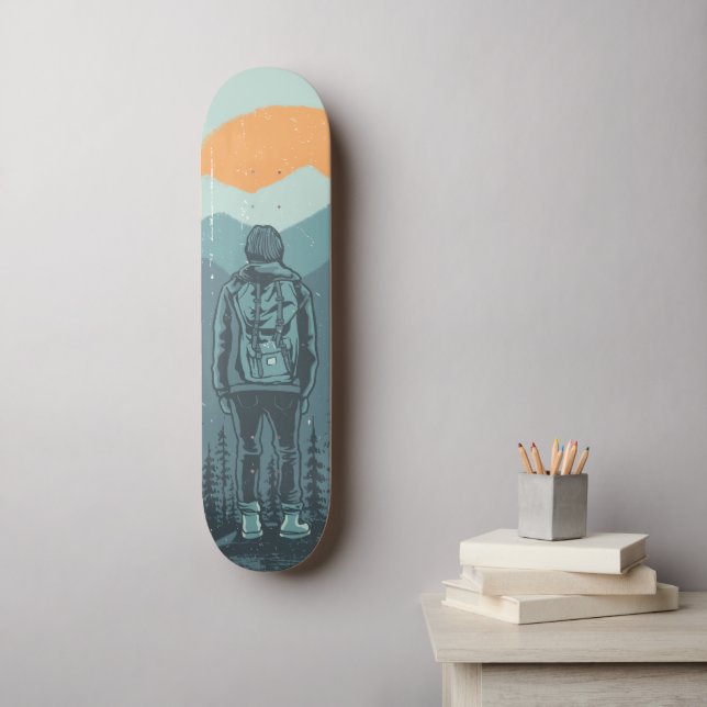 Wiker Woman Mountain Sunset Adventure Skateboard (Wandkunst)