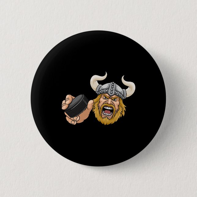 Wiking-Eishockeypuck-Cartoon-Charakter-Mann Button (Vorderseite)
