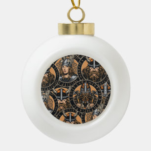 Wiking-Krieger: Farbige Vintage-Muster Keramik Kugel-Ornament