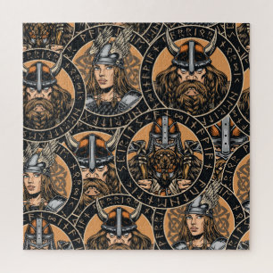 Wiking-Krieger: Farbige Vintage-Muster Puzzle