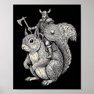 Wiking-Reitendes Eichhörnchen Lustige Krieger Kuns Poster