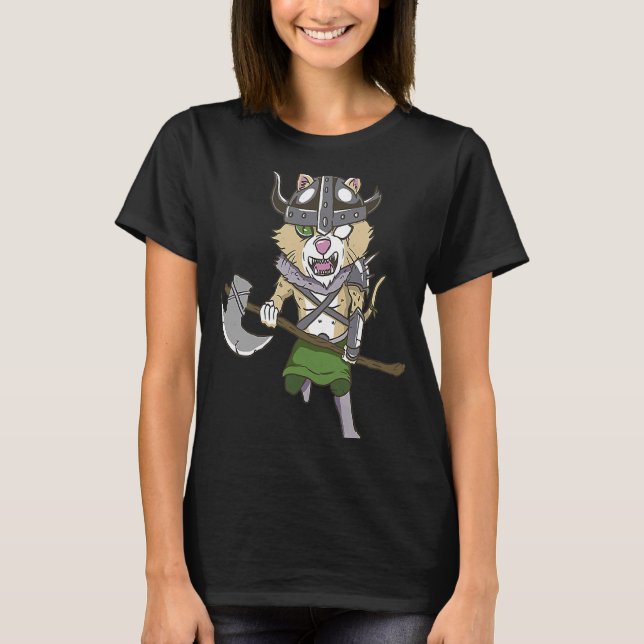 Wikinger-Katze Valhalla Krieger T-Shirt (Vorderseite)
