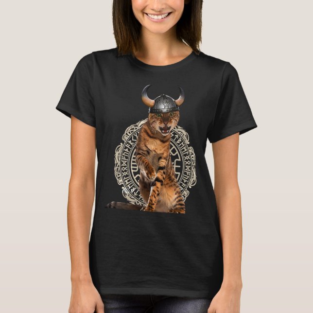 Wikinger-Katze Valhalla Norse Krieger T-Shirt (Vorderseite)