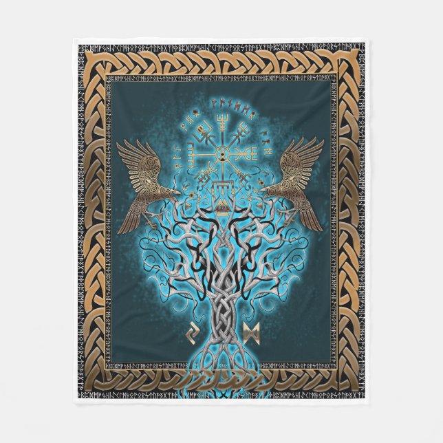 Wikinger-Kompass Yggdrasil Fleecedecke (Vorderseite)
