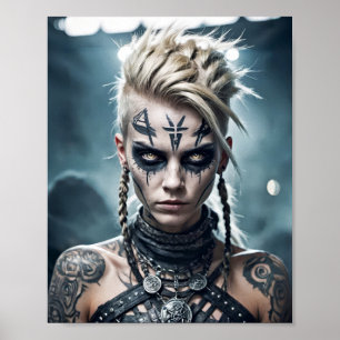 Wikinger-Kriegerin mit Runentattoo und Kriegszeich Poster
