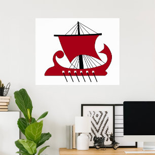 Wikinger Langschiff Silhouette Drakkar Schiff Poster