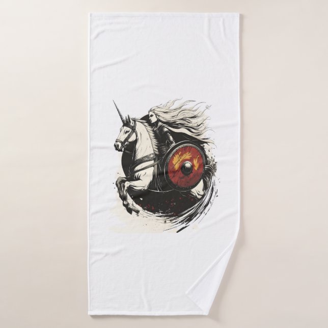 Wikinger Schild Jungfrau Einhorn (1) Badehandtuch (Badehandtuch)