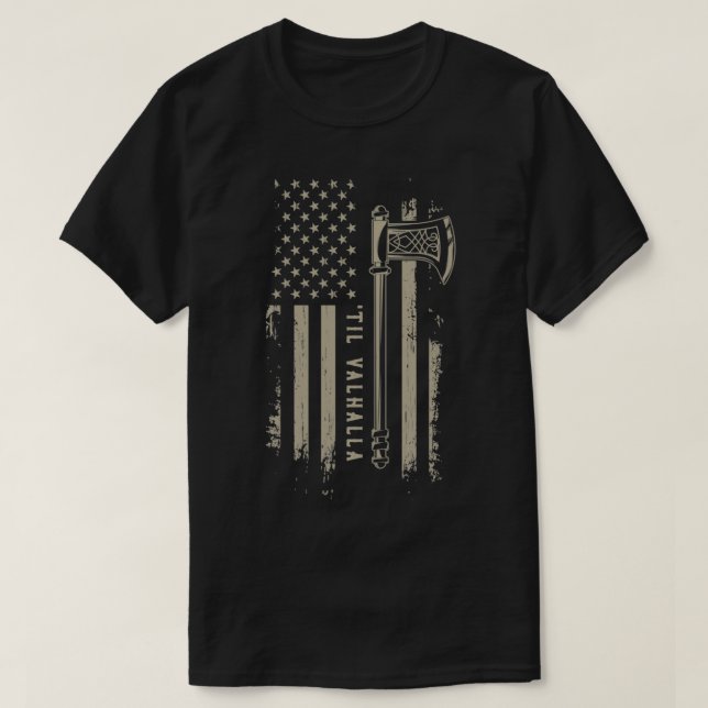 Wikinger   Til Valhalla  Patriotischer Wikinger US T-Shirt (Design vorne)