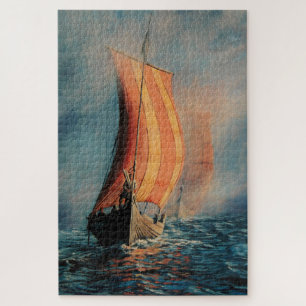 Wikingerboot mit Segel auf dem Meer Puzzle