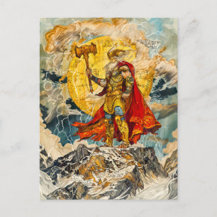 Wikingergott Thor auf Berg Aquarell wie Antike Feiertagspostkarte