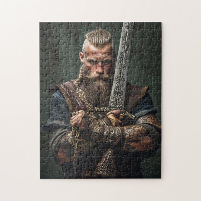 Wikingerkrieger in authentischer Kleidung Puzzle (Vertikal)