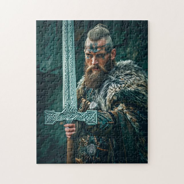 Wikingerkrieger in authentischer Kleidung Puzzle (Vertikal)