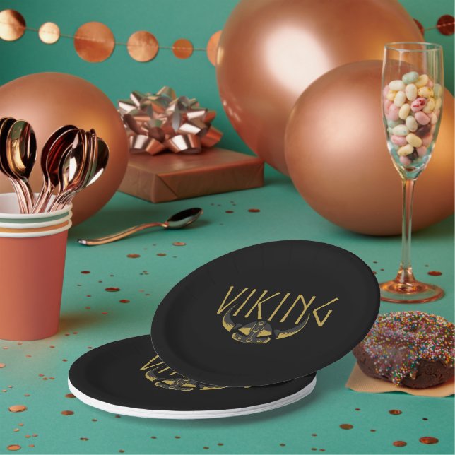 Wikingerschale mit Hörnerhelm Papierplatten Pappteller (Multi)