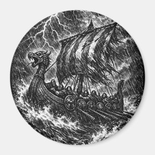 Wikingerschiff im Sturm — Ink Saga Art Magnet
