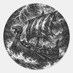 Wikingerschiff im Sturm — Ink Saga Art Runder Aufkleber