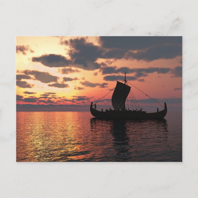 Wikinglongship bei Sonnenuntergang Postkarte (Vorderseite)