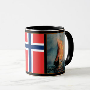 Wikingschiff auf See/Ozean, Flagge Norwegens/Nordi Tasse
