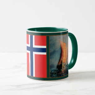 Wikingschiff auf See/Ozean, Flagge Norwegens/Nordi Tasse