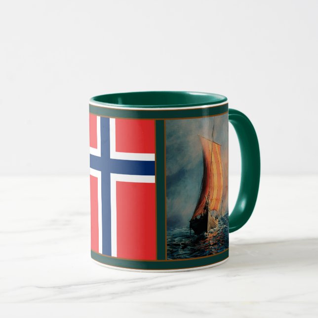 Wikingschiff auf See/Ozean, Flagge Norwegens/Nordi Tasse (VorderseiteRechts)