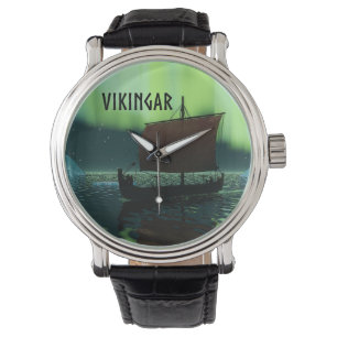 Wikingschiff und Nordlichter Armbanduhr