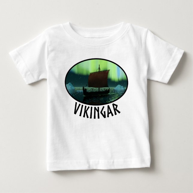Wikingschiff und Nordlichter Baby T-shirt (Vorderseite)