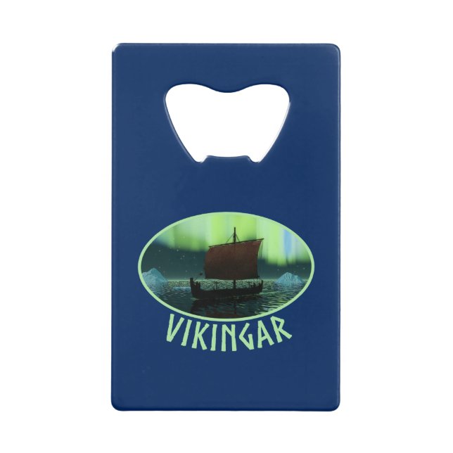 Wikingschiff und Nordlichter Geldkarten Flaschenöffner (Vorderseite)