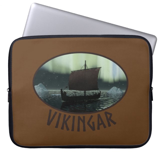 Wikingschiff und Nordlichter Laptopschutzhülle (Vorderseite)