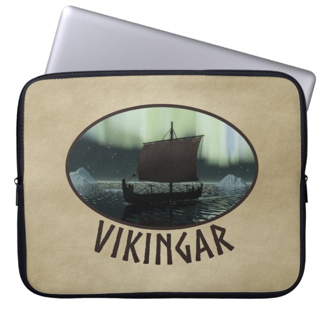 Wikingschiff und Nordlichter Laptopschutzhülle (Vorderseite)