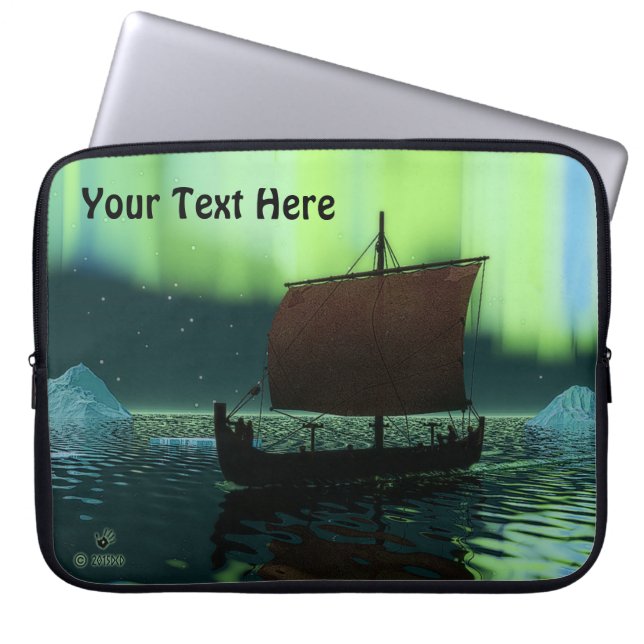 Wikingschiff und Nordlichter Laptopschutzhülle (Vorderseite)