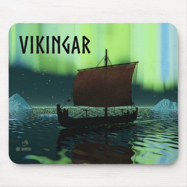 Wikingschiff und Nordlichter Mousepad (Vorne)