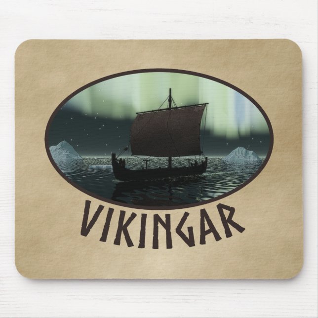 Wikingschiff und Nordlichter Mousepad (Vorne)