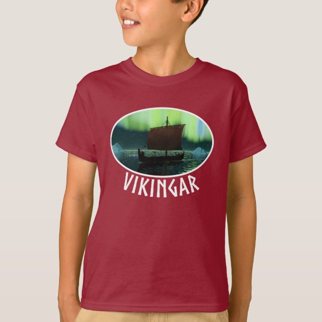 Wikingschiff und Nordlichter T-Shirt (Vorderseite)