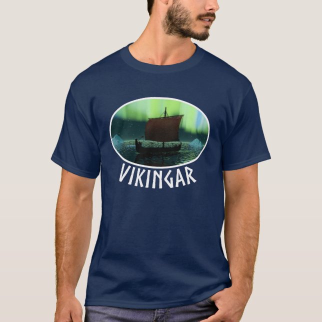 Wikingschiff und Nordlichter T-Shirt (Vorderseite)