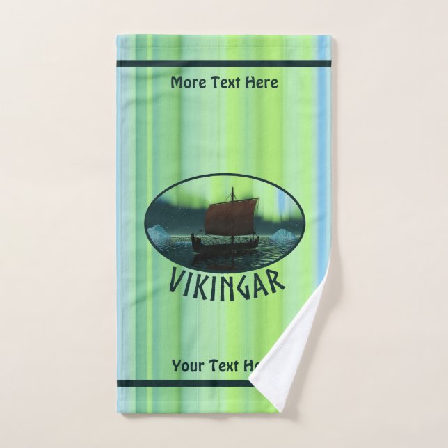 Wikingschiff unter Nordlicht Badhandtuch Set (Handtuch)