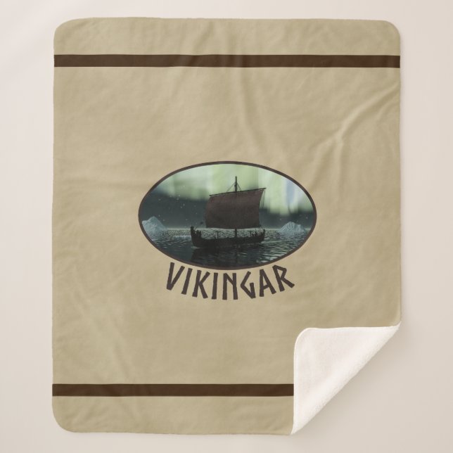 Wikingschiff unter Nordlicht Sherpadecke (Vorderseite)