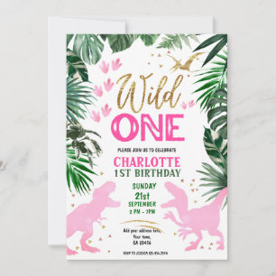 Wild 1 1. Geburtstag pink Dinosaurier Einladung