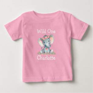 Wild 1. Geburtstag Elefantenlephant Blume Rosa Baby T-shirt