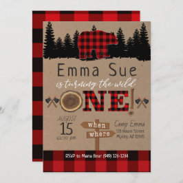 Wild 1. Geburtstag Flannel Little Bär Geburtstag Einladung