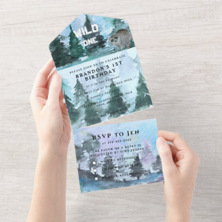 Wild 1. Geburtstag Junge Rustikale Tierwälder All In One Einladung