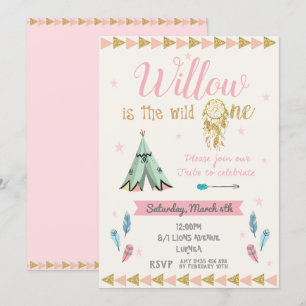 Wild 1. Geburtstag Party Girl Tribal Pink Gold Einladung