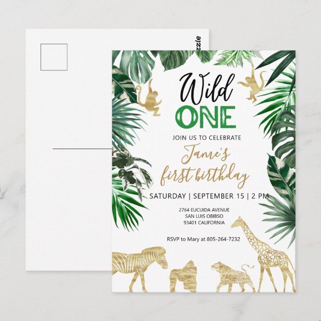 Wild 1. Geburtstag Safari Postkarte (Vorne/Hinten)