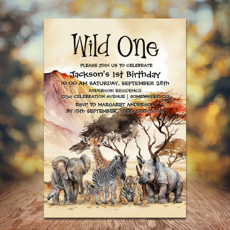 Wild 1. Geburtstag Safari Tiere Geburtstag Einladung