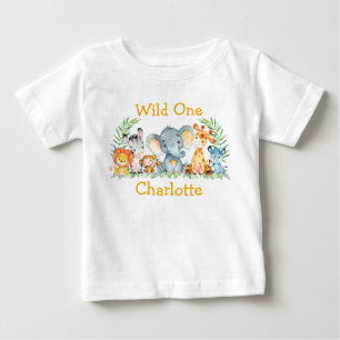 Wild 1. Geburtstag Safari Tiere gelb Baby T-shirt