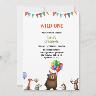 Wild 1. Geburtstag Safari Tiere Niedlich Kinder Einladung