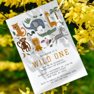 Wild 1. Geburtstag Safari Tiere Niedlich Kinder Einladung