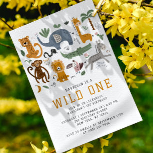 Wild 1. Geburtstag Safari Tiere Niedlich Kinder Einladung