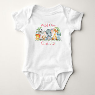 Wild 1. Geburtstag Safari Tiere Weiß Rosa Baby Strampler